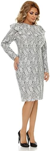 Miss Grey Womens Midi Long Sleeve Ruffle Neck Casual Floral Lace Plus Size Dress Grey 5X-Large
