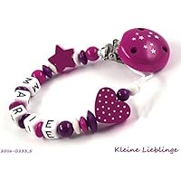 Schnullerkette für Namen für Mädchen mit 2 - 10 Buchstaben Stern Herz - Sternenclip dunkelpink, beere, weiß - Taufgeschenk personalisiert Baby Geburt Geschenk - tolles Geschenk zur Taufe