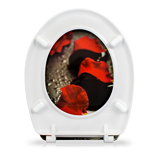 WC Sitz mit Absenkautomatik – „Rosenblüten“ Design – Toilettendeckel mit Motiv aus Duroplast inkl. Montagesatz – VENKON - 8
