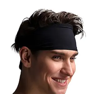 VIMOV Mens Headband - Sports Sweatband for Running, Cycling, Yoga, Basketball - Stretchy Moisture Wicking Hairband, 2 Pack, Black