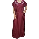 Indiatrendzs Winter Nighty Maroon Cotton Full Sleeve Warm Sleepwear For Women (Chest 52)