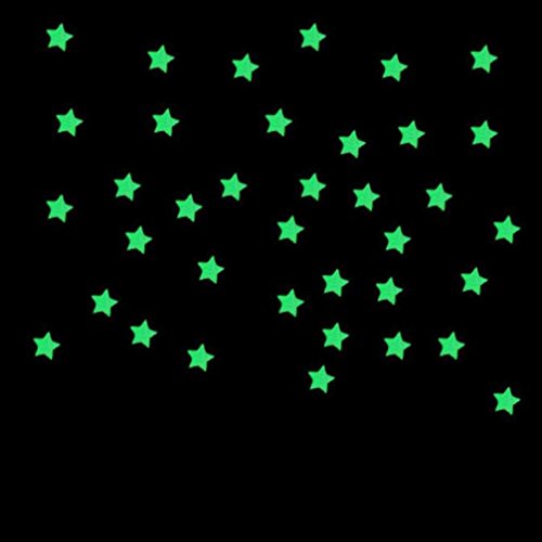 Longra 100PC Kinder-Schlafzimmer fluoreszierend Leuchten im Dunkeln Sterne Wandaufkleber (B) - 2