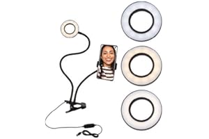 Fizz Creations Selfie Ring Light con Soporte Ajustable, 3 Niveles de Brillo, luz LED Anillo con Soporte para teléfono para Vlogs, transmisión en Vivo, teléfono, Youtube, Disparo de autorretrato