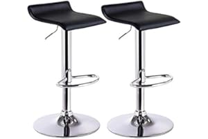 Mueblix / Taburetes Altos de Cocina 2 Unidades/Taburete Cocina Alto/Silla Giratoria y Regulable en Altura/Color Negro y Cromado/Medidas 45x 45x H65-87 cm/Modelo Andes