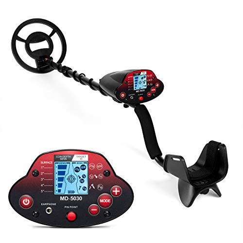 HOOMYA Detector de metales con luz de fondo Pantalla LCD Alta sensibilidad Puntero Subterráneo con la bobina de búsqueda, Detector de oro Hunter para adultos y niños-5030