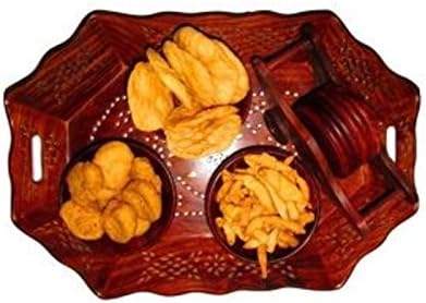 Onlineshoppee Wooden Holi Special Snacks Dry Fruit Hexagonal Tray with Coaster Set