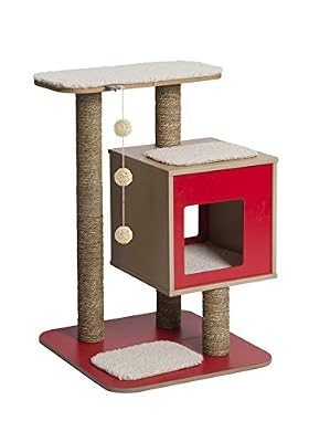 Vesper 52041 V-Base Arbre à Chat avec Niche intégrée Rouge
