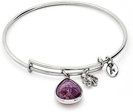 Chrysalis, February - Lunar Amethyst Jade tear drop and octopus charm expandable rhodium plate bangle. Wear your Amethyst charm as a reminder to stay calm like the ever graceful octopus.