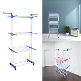 Sotech - Etendoir,Séchoir Pliable, Etendoir à 3 Niveaux, Séchoir Tour avec Ailes Pliantes,Bleu, avec Porte-Chaussures,pour Usage Intérieur/Extérieur