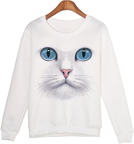 Clorislove Women's Cute 3D Beads Cat Printed Long Sleeve Pullover Hoodies Sweatshirt Tops