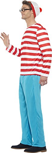 Smiffys Men's Where's Wally? Costume, Top, Trousers, Glasses & Hat, Colour: Red and White, Size: M, 34591