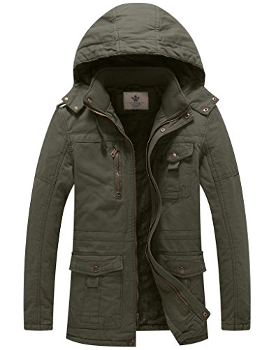 Chaqueta de invierno con capucha para hombre sherpa forrado parka large verde militar