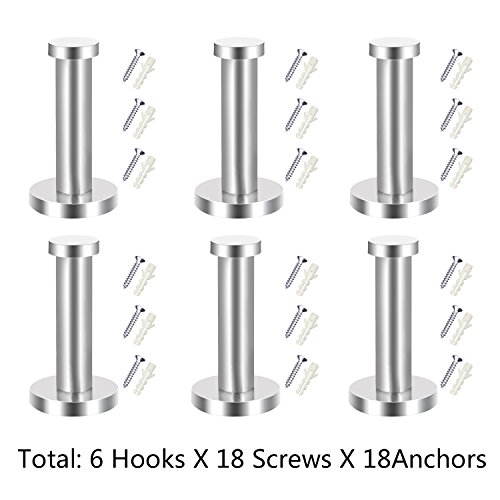 eBoot Edelstahl Wandmontage Robe Haken Mantel Haken Handtuch Wand Garderobenhaken, Gebürstetem Nickel, 3 Zoll, 6 Stück - 2