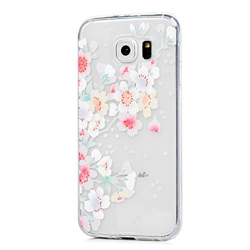 Badalink Hülle für Samsung Galaxy S6 Slimcase TPU Rose Blümchen und Strauchpäonie Gemalt Aufdruck Muster Schutzhülle Weich Flexibel Semi-transparent Wasserdicht Einteilige Handyhülle Soft Leicht Stoßstangen Case - 5