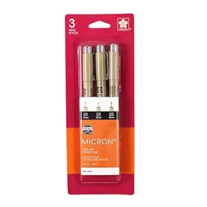 Sakura Pigma 30061 Micron Blister Card Ink Pen Set, Black, Asst Point Size 3CT Set