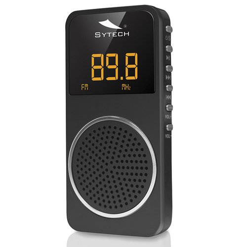 Sytech Radio Portátil Pequeña Digital (AM/FM, Batería Recargable, Altavoz, Micro-SD) Color Negro