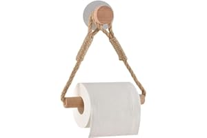 VQEOEOT Portarollo Papel Higiénico Sujetador de Papel Montura de Pared, Colgador Papel Higienico de Pared de Madera y Cuerda, Accesorio Retro de rollo de papel, Sin Taladrar, para Baños, Multicolor, 15 cm
