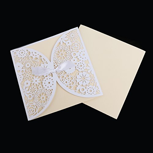 Tinksky Einladungskarten Hochzeit mit Farbband Bowknot Dichtungen-10 Stück - 6