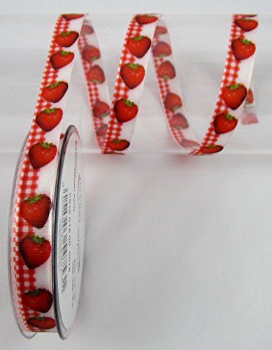 Preisvergleich Produktbild Erdbeeren-Band, Drahtkante, rot, Dekoband, Meterware, 1 Meter