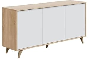 Mobelcenter, Mueble Buffet Aparador Kikua Plus, Armario Auxiliar Comedor, Color Roble Canadian y Blanco Artik, Medidas: Ancho: 154 cm x Fondo: 40 cm x Alto: 75 cm (1236)