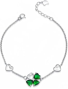 Sterling Silber Glück Vier-Kleeblatt Grün Mit Kristallen von Swarovski -Charm Armband Damen Mädchen