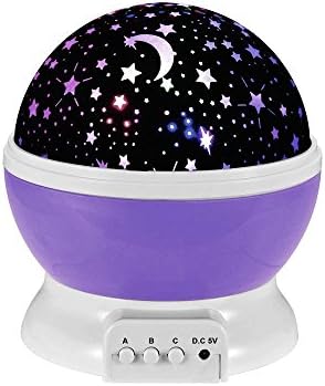Riroad Night Lighting Lamp [ 4 LED Beads, 3 Model Light, 4.9 FT (1.5 M) USB Cord ] Romantic Rotating Cosmos Star Sky Moon Projector, Moon Star lighting Lamp, 4 LED beads Rotating Romantic Lamp Relaxing Mood Light Ceiling Projector Baby Nursery Bedroom Children Room and Christmas Gift (Purple)