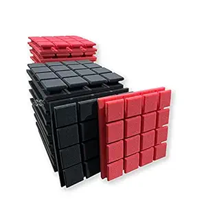 MMT ACOUSTIX  Thick | Professional 3D Design Soundproofing Turbo Acoustic Foam Panels | 2x Echo Reduction + Noise Absorption | | 18 Pieces of 1x1 Feet 2 Charcoal 9pcs + Red 9pcs