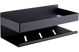 HomeHeng Mensola Doccia Autoadesivo Mensole Bagno Portaoggetti Mensola per Doccia Acciaio Inossidabile Nero Opaco,N07-MB