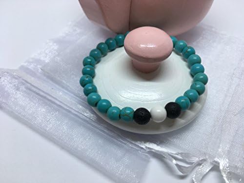 Childrens Fashion Bead Bracelet. Cool Turquoise, Lava Stone and Howlite. 6mm