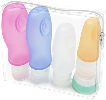 Silicone Travel Bottles Set, Refillable Toiletry Kit for Liquids with Squeezable Silicone tubes, sizes below 100ml, Leakproof &amp; Airport TSA Approved