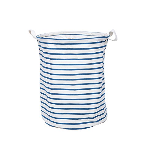 GreenForest Vintage Jute Linen Burlap Round Hanging Storage Basket-Blue Strips