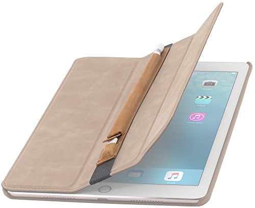 StilGut Pencil-Halter für Apple 9,7″ iPad Pro und iPad Pro 10.5″ aus echtem Leder mit Lightning-Adapter-Fach. Stift-Halterung zur sicheren Aufbewahrung des Apple Pens, Cognac Vintage - 4