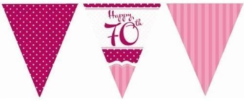 Perfectly Pink Party Happy 70th Birthday Paper Flag Bunting - 12ft