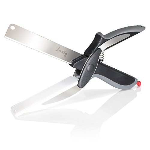 Amazy Gemüseschneider – 2-in-1 Küchenschere und Küchenmesser mit integriertem Schneidebrett