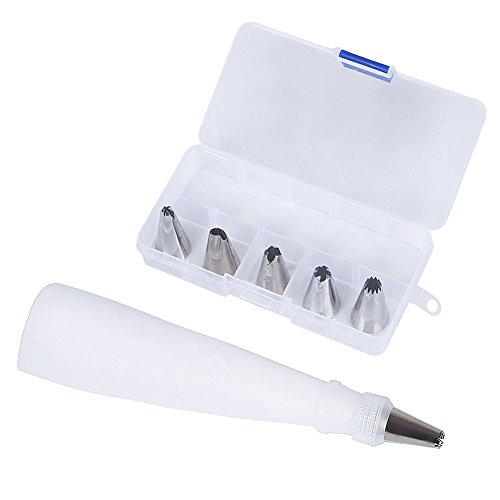 Dekool Kuchen Spritztüllen Set mit 6 Stücke Garniertülle und Spritzbeutel für Keksen, Plätzchen, Pralinen, Geburtstag Tortendeko und Torten Deko Decorating Tools aus Edelstahl