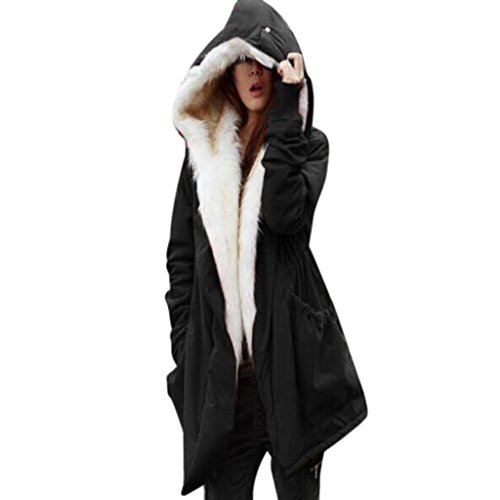 Preisvergleich Produktbild Hirolan Frauen Kapuzenpullover Winter Warm Collegejacke Dicke Fleece Parkajacke Faux Pelz Mantel Sweatshirt Mit Kapuze Graben Outwear (XXL, Schwarz)
