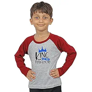 LIMIT Fashion Store - King of The Playground Printed Colored Cotton Full Sleeves T-Shirt(Boys) (5-6 Years, Grey - Maroon)