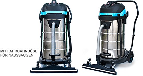INDUSTRIESAUGER inkl. Fahrbahndüse, drei Schläuche, Saugschlauch-Längen 3 + 5 + 10 Meter, 100 Liter Edelstahl-Behälter, drei Motoren mit max 3.400 Watt / professioneller Industriestaubsauger für Werkstatt und Produktion, Sauger nass trocken, Nasssauger, Industrie-Staubsauger, Bodenflächen-Düse / Flächen-Bodendüse, Trockensauger, Mehrzwecksauger, Industrie Sauger - 2