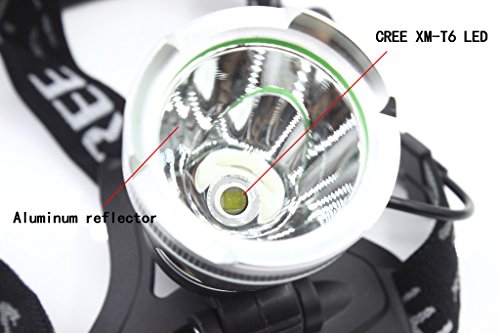 Genwiss 3000 Lumen CREE T6 LED Big Scheinwerfer 3 Schalter Modus Stark Normal Flashing Scheinwerfer Aluminiumlegierung für Camping Radfahren(inklusive 2x 5000mAh 18650 Battery + Charger + Car Charger) - 2