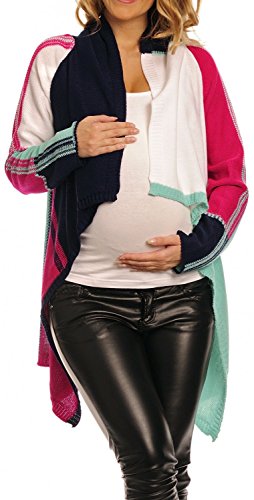 Zeta Ville Women's Maternity Waterfall Knit Coat Wrap Cardi Colour Block - 353c (Fuchsia, UK 14/16)
