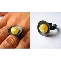 Bernsteinring, Ring, Amber, Silber 925 OXIDERT, gestempelt - GELB, NEU - UNIKAT
