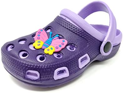 Childrens/Kids/Boys/Girls/Infant Holiday/Summer/Garden/Pool Clogs/Mules/Sandals/Shoes/Butterfly or Motorbike Charm/Good Size (5 Child UK, Purple/Mauve/Butterfly)