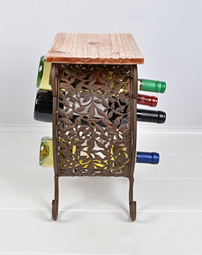 kleines Antik Eisen Weinregal + Holz Flaschenboard Shabby Vintage Look Schrank - 3