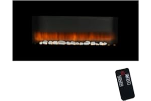 Classic Fire Cheminée Électrique Vancouver 105,5 x 48 x 12 cm - Chauffage Électrique Effet Flamme LED - avec Télécommande et Minuterie - 2000W - Montage Mural - Noir