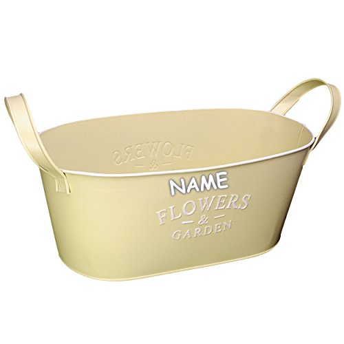 Preisvergleich Produktbild 1 Stück _ Design - Blumentopf / Pflanzkübel / Pflanzschale - METALL - " Flowers & Garden - creme beige " - incl. Name - OVAL - 34 cm - MITTEL - mit Henkel - Eimer / Dekotopf - Übertopf STAPELBAR - Pflanztopf - Blech - Blumenschale - Blumenkübel / Metalltopf - z.B: Kräutergarten - Kasten / Topf - Blumen - Balkon - Garten & Terrasse Kräuterinsel - Blumeninsel - zum Stapeln - wie Blumenampel - Blumenkasten - Kübel - Retro & Nostalgie - Pflanze - Dekoration - Tischdeko