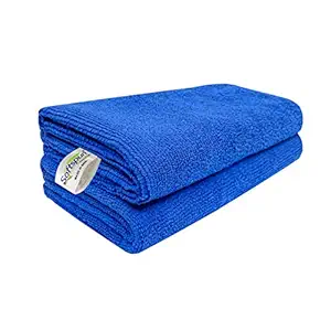 SOFTSPUN Microfiber Cloth - 2 pcs - 40x40 cms - 340 GSM Blue - Thick Lint & Streak-Free Multipurpose Cloths - Automotive Microfibre Towels for Car Bike Cleaning Polishing Washing & Detailing