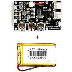 MakerHawk Raspberry Pi 5 Puertos USB 2.0 Módulo de Fuente de alimentación de concentrador con 3800mAh batería de Litio para Rpi 3 Pi 2 Modelo B A + Pi Zero