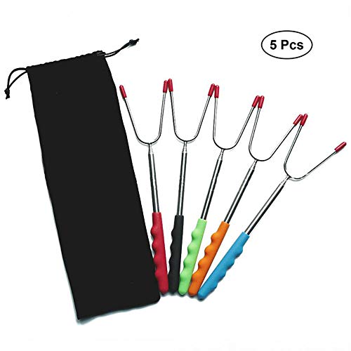 styleinside Marshmallow Roasting Sticks Set of 5 Telescoping Smores Skewers & Hot Dog Forks Patio Fire Pit Accessories Camping Cookware