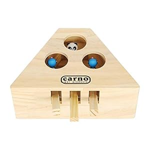 MOGOI Juguetes interactivos para Gatos, Whack Mole Mouse Ejercicio de Juguete Caja de Rompecabezas de Madera Maciza con 3/5 Animales de Dibujos Animados Cazan Juguetes para Mascotas