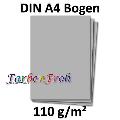 DIN A4 Papier Planobogen - Hellgrau | 50 Stück | 110 g/m² | Bastelbogen - Briefpapier - Bastelkarte | 210 x 297 mm | formstabil | Printable für Drucker geeignet | PREMIUM Qualitätsmarke: NEUSER FarbenFroh